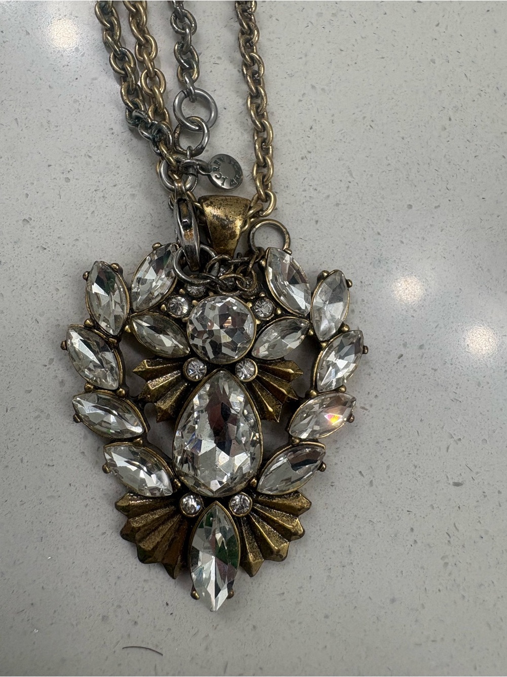 J Crew Vintage-Inspired Crystal Teardrop Pendant Necklace - Gold Tone